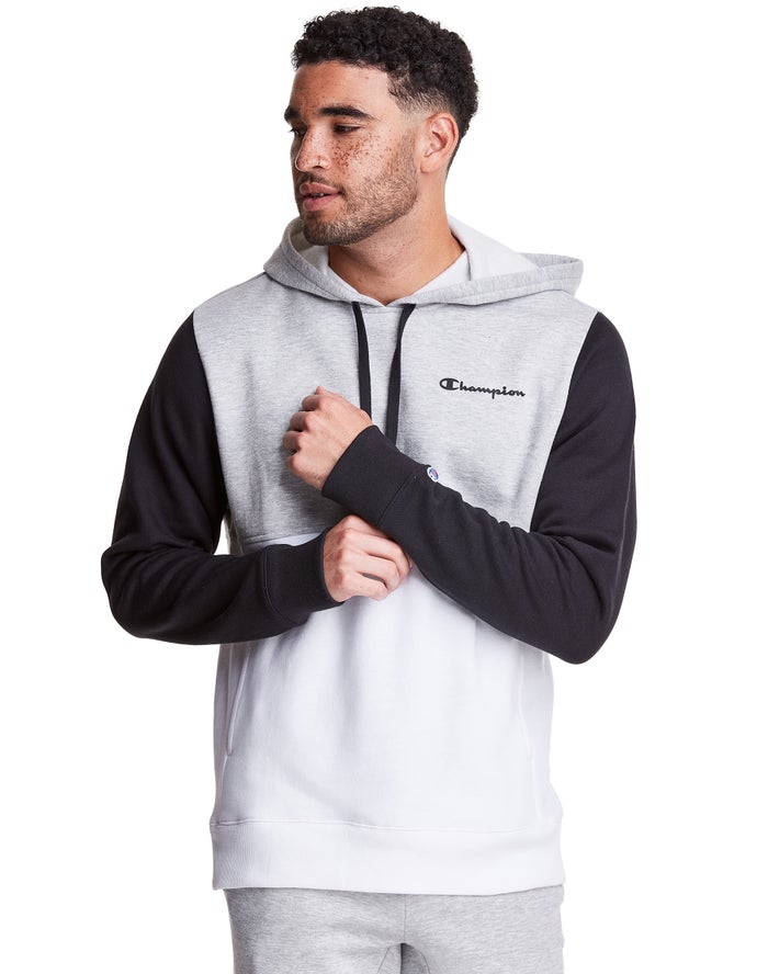 Champion Herre Hættetrøje Hvide/Grå - Colorblock Fleece - Danmark BWT-489705